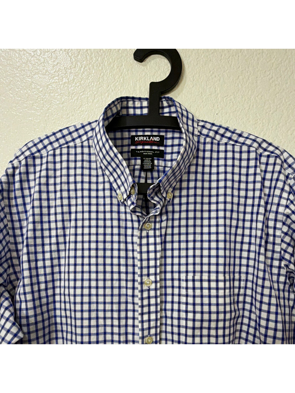 Kirkland Signature Traditional Fit Non-Iron Check Dress Shirt 17 32/33
